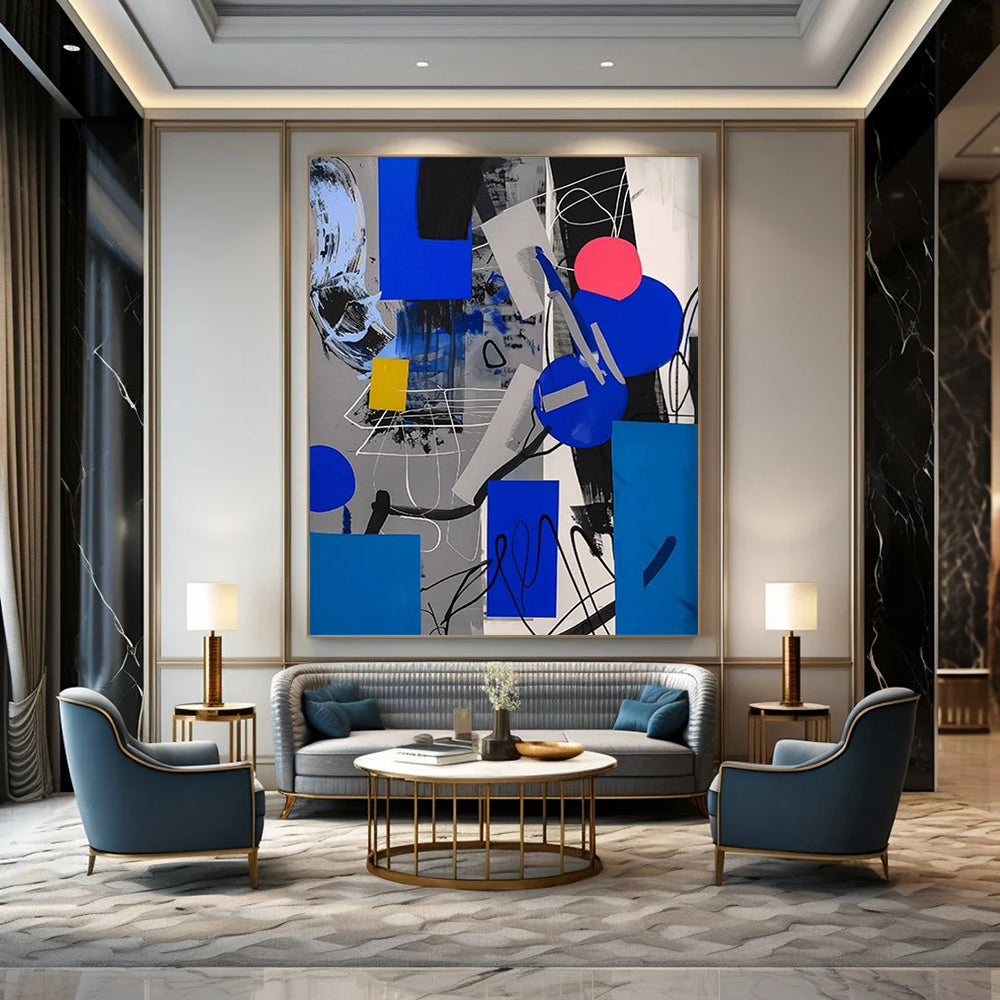 “Geometric Blue - Gray Abstract” - Minimalist - Inspired Abstract Painting On Canvas DTP110