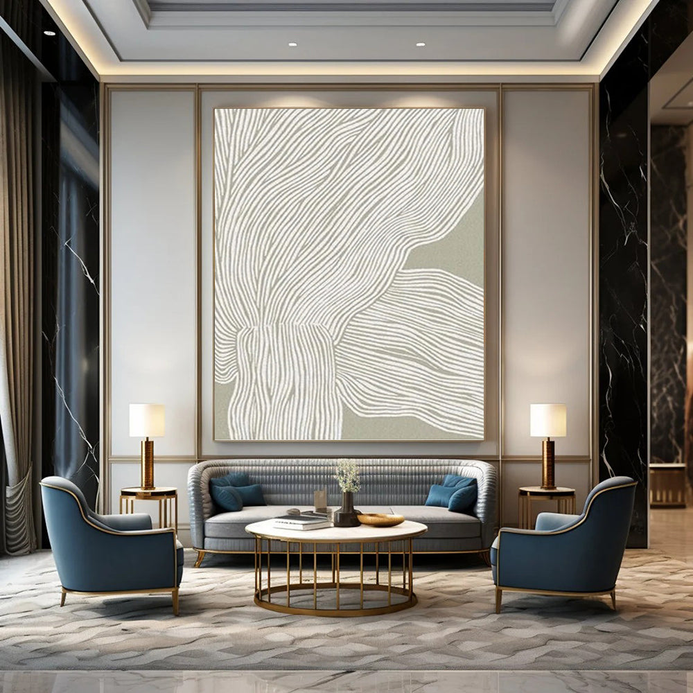 “Gray and White Linear Abstract” - Minimalist Drawing - Inspired Painting On Canvas DKH1119