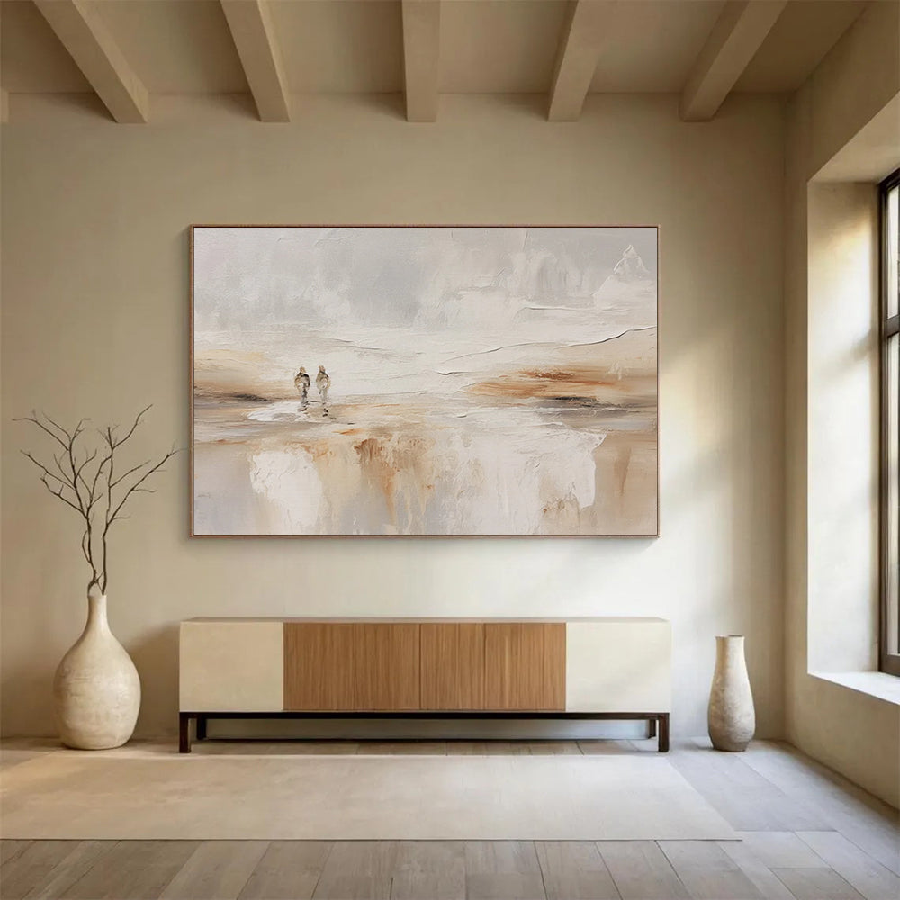 “Neutral Tones Seaside Stroll” Landscape Painting On Canvas DLZ080