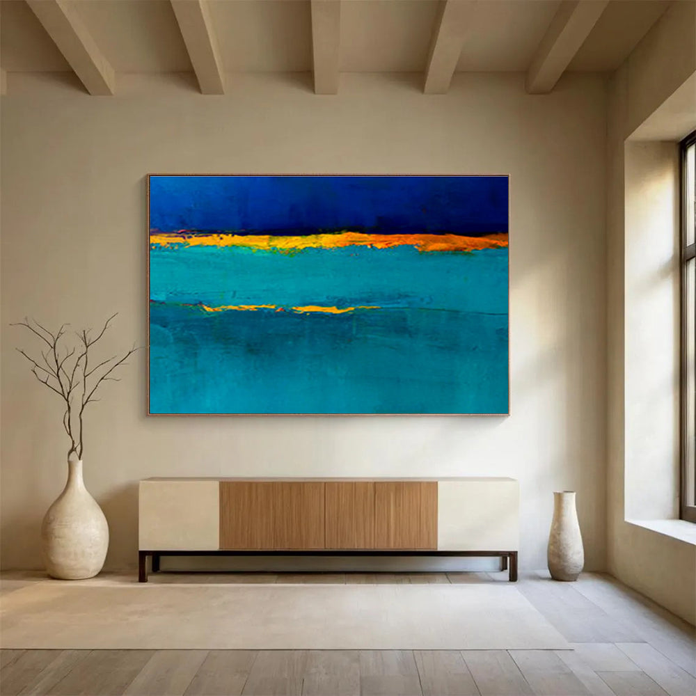 “Blue & Orange Bands” Abstract Color - Field Painting On Canvas DKH383