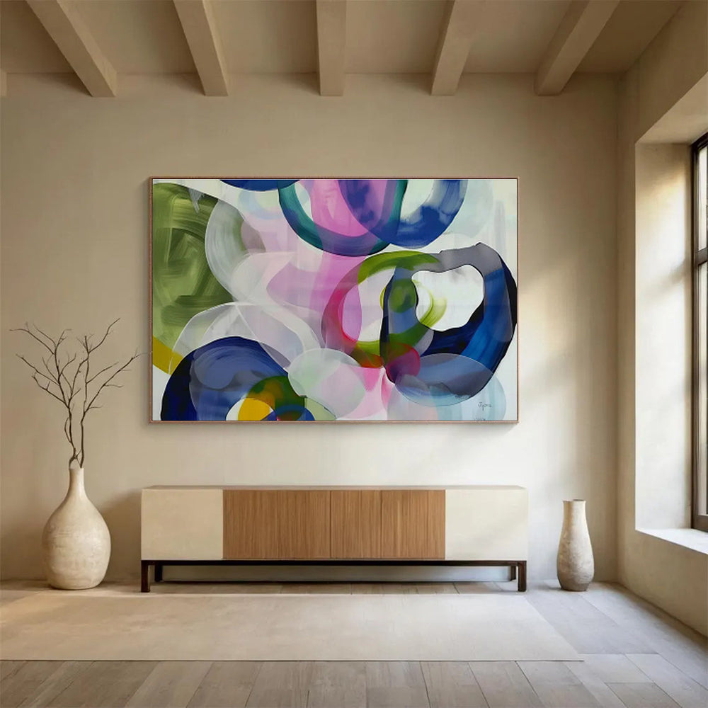 “Colorful Overlapping Circles” Abstract Acrylic Painting On Canvas DKH473