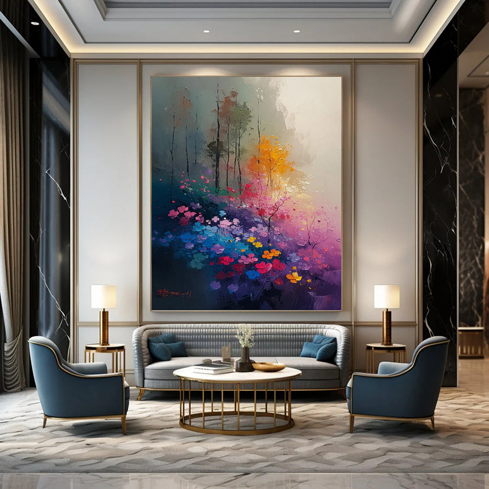 “Enchanted Garden” - Colorful Flowers and Trees Abstract Landscape Painting On Canvas DKH1533