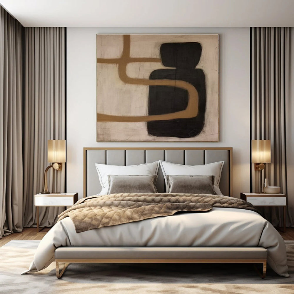 Black, Brown & Beige Shapes - Abstract Minimalist Acrylic On Canvas CT1301