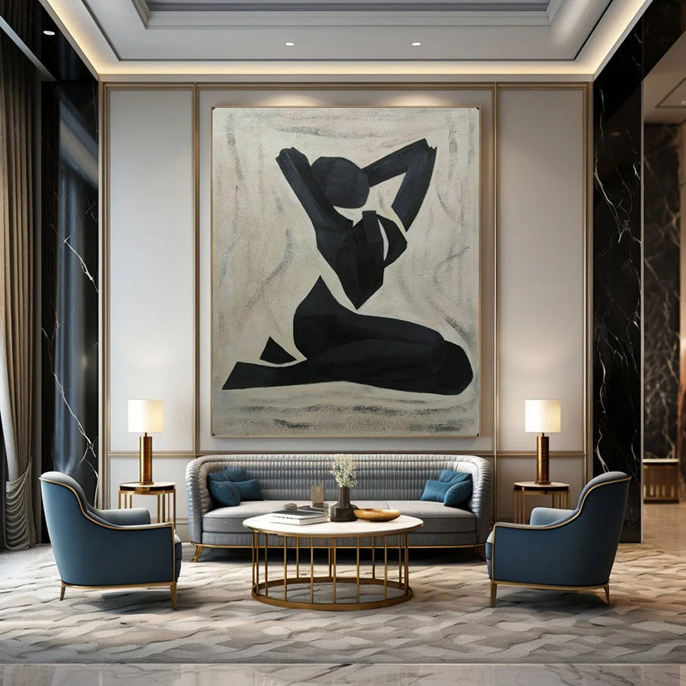 “Black Abstract Figure” – Cubist - Inspired Oil Painting On Canvas CT2164