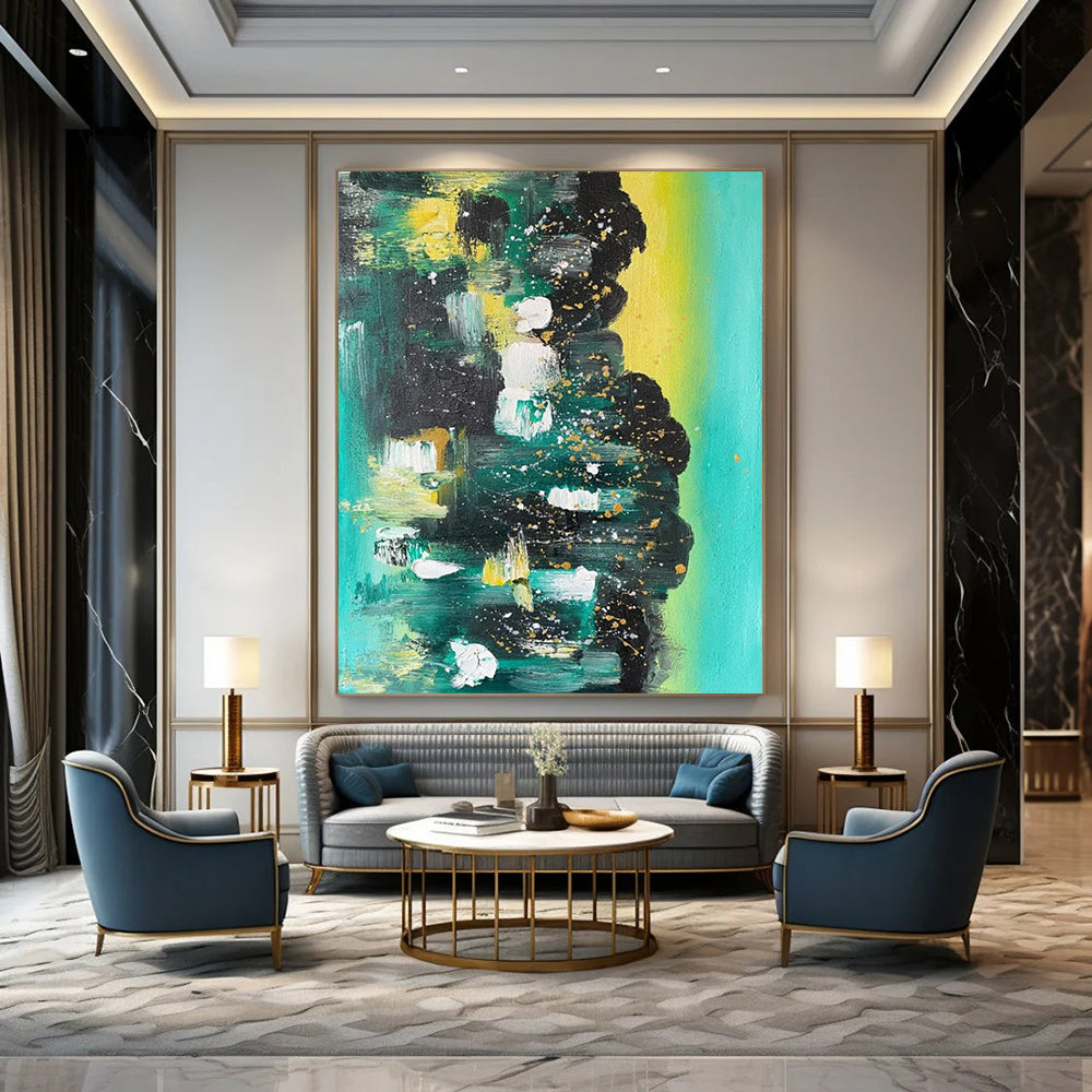 “Teal - Green Abstract Splatter” - Abstract Expressionist Painting On Canvas DTP038