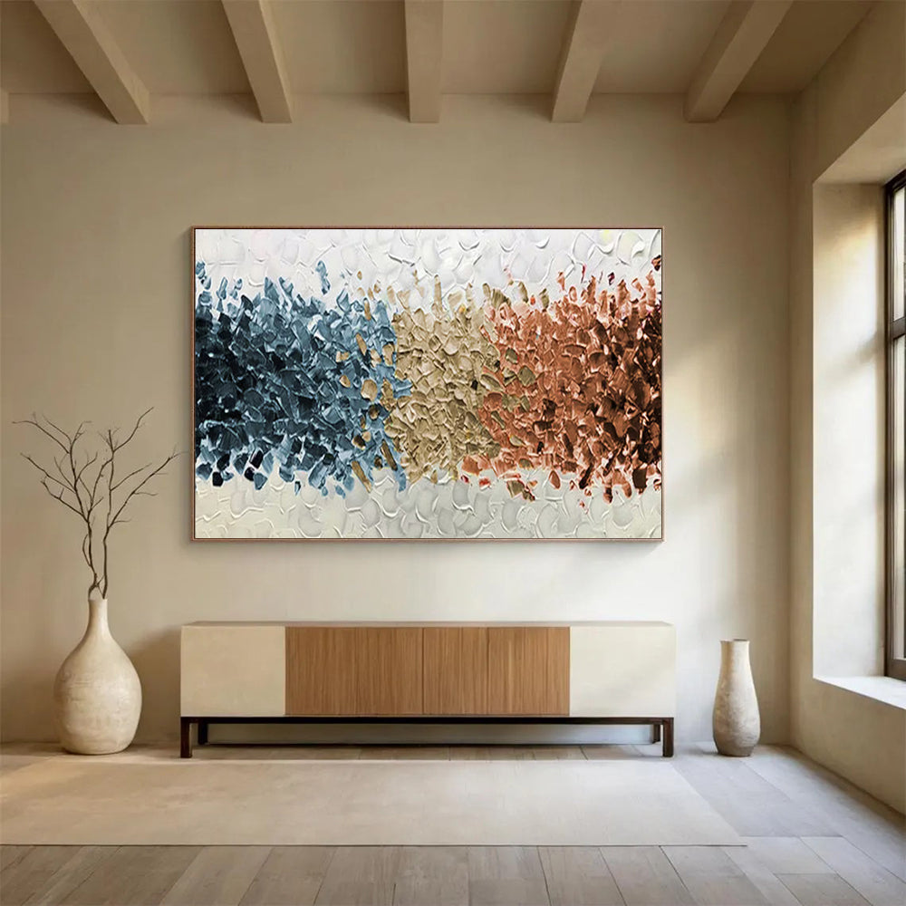 “Color Block Harmony” - Blue, Brown, Beige Textured Abstract Painting On Canvas DKH691