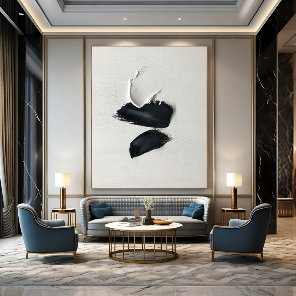 “Black - White Palette Strokes” - Minimalist Textured Painting On Canvas DKH1666