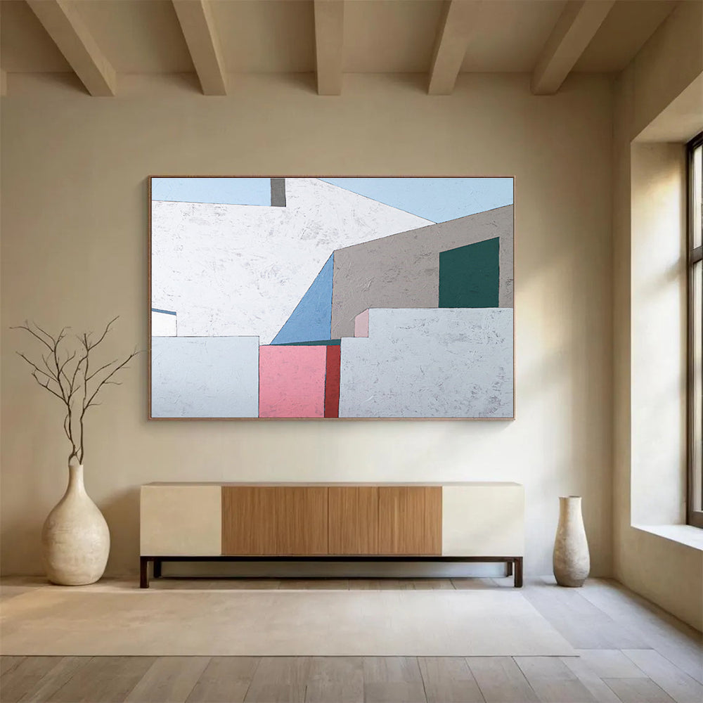 Pastel Shapes & Soft Edges in Blush, Beige, and Charcoal, Minimalist Abstract Painting On Canvas DKH572