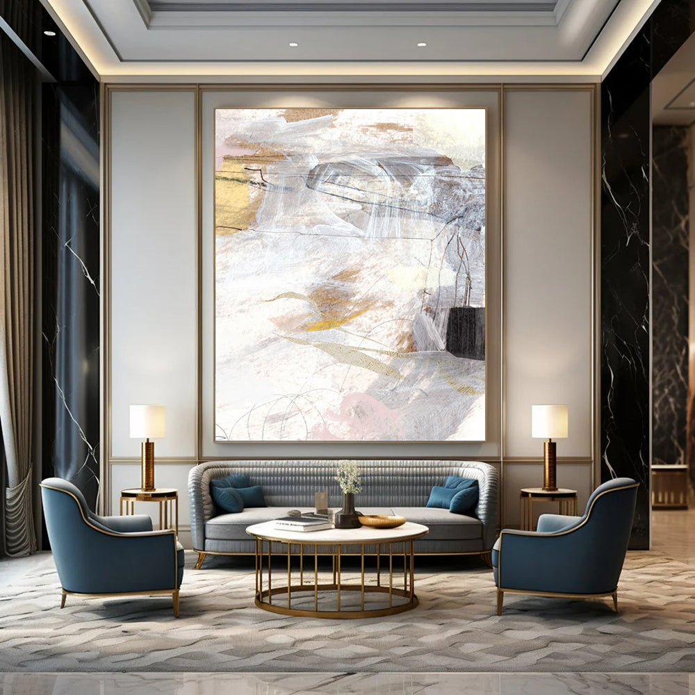 “Neutral Tones Abstract Mosaic” - Beige, Gray, White Abstract Painting On Canvas DTP212