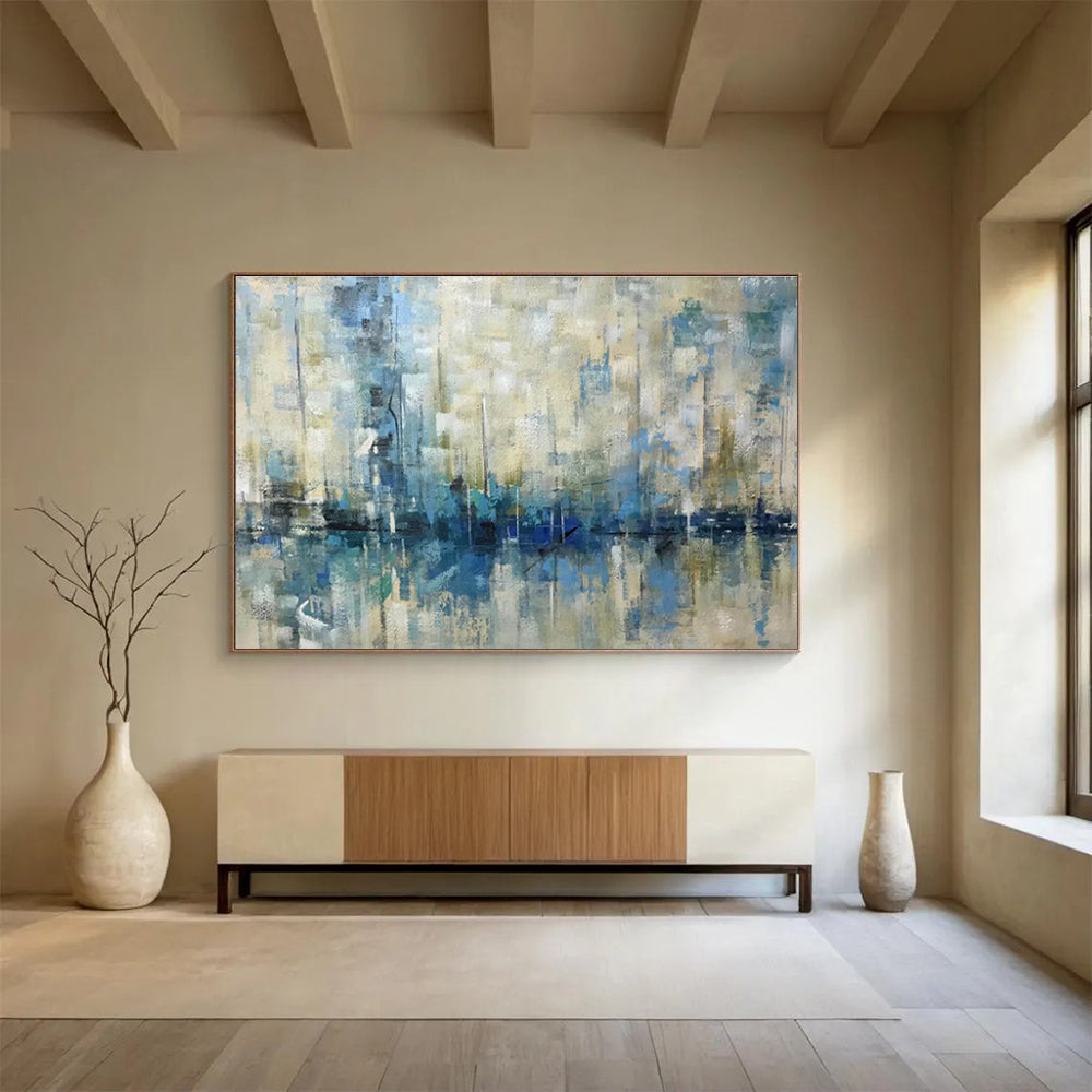 “Blue and Beige Abstract Marina” Painting On Canvas DKH166