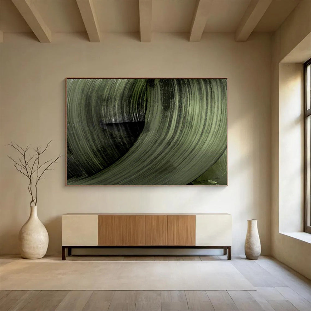 “Swirling Dark Green Forms” Abstract Expressionist Oil Painting On Canvas DLZ123