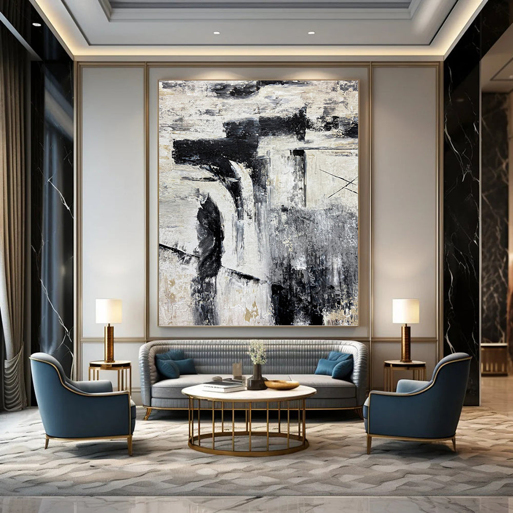 “Grayscale Abstract Composition” - Minimalist Geometric - Inspired Painting On Canvas DKH1680