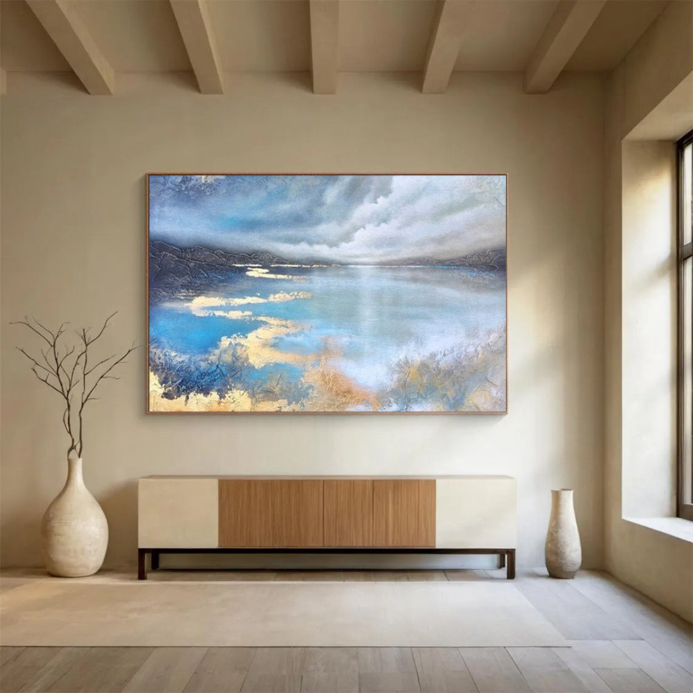 Serene Lake Reflections - Textured Landscape Painting On Canvas DLZ192