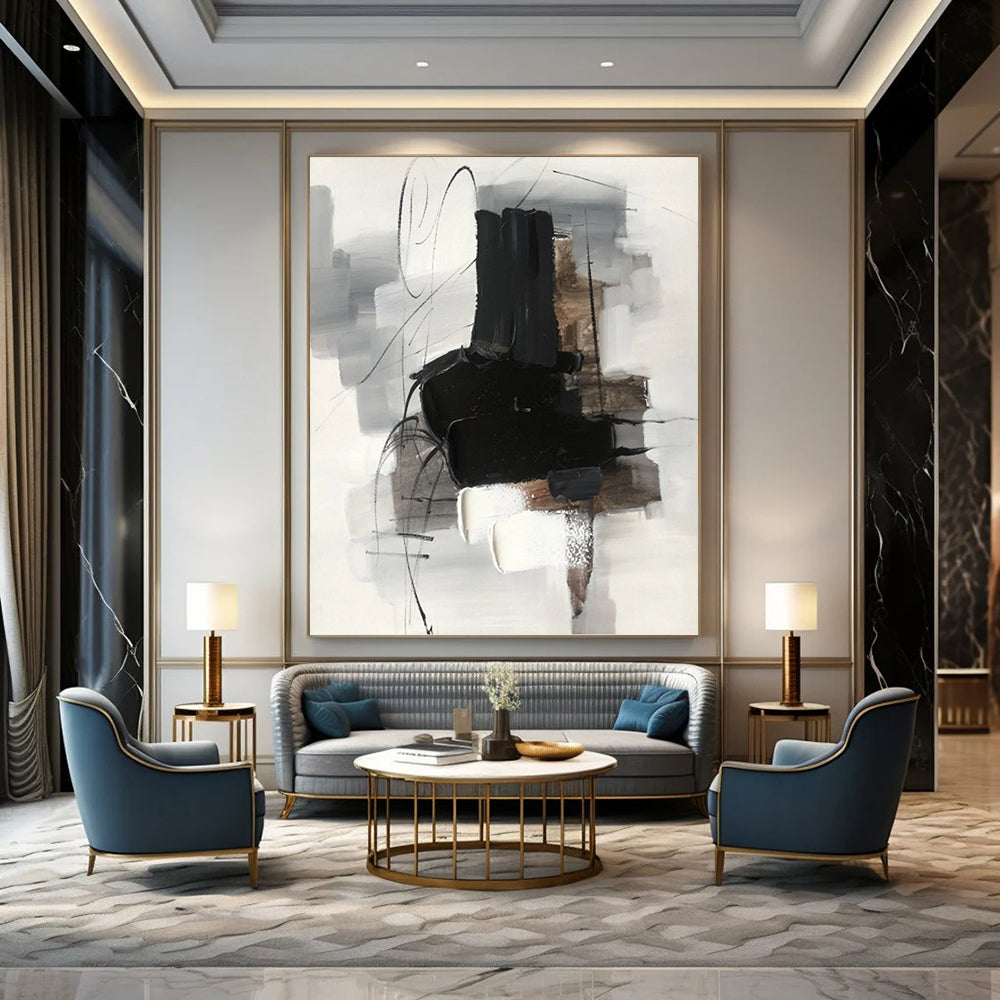 Monochrome Abstract Forms - Minimalist Abstract Painting On Canvas DKH1280