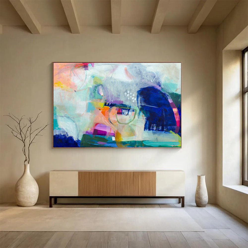 “Colorful Abstract Fusion - Pastels and Bold Hues in Dynamic Forms” Painting On Canvas DKH026