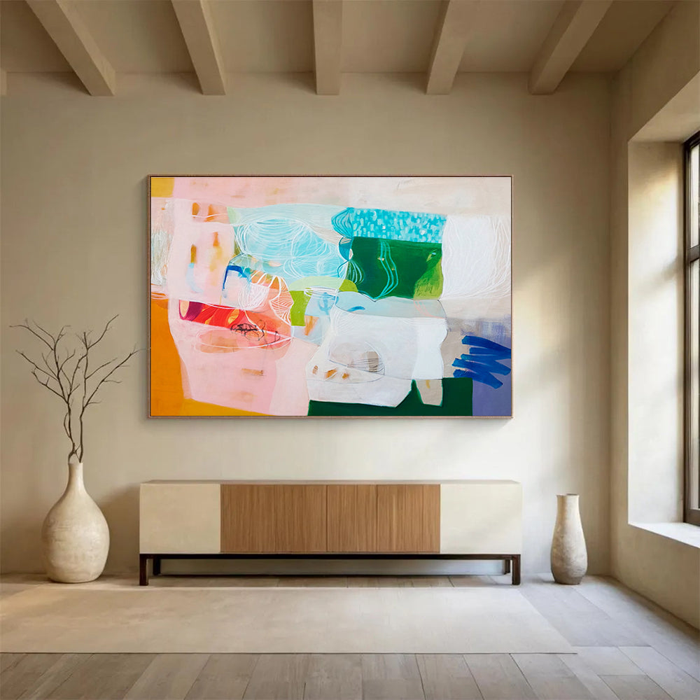 Colorful Abstract Collage - Mixed Shapes and Textures Painting On Canvas DKH054