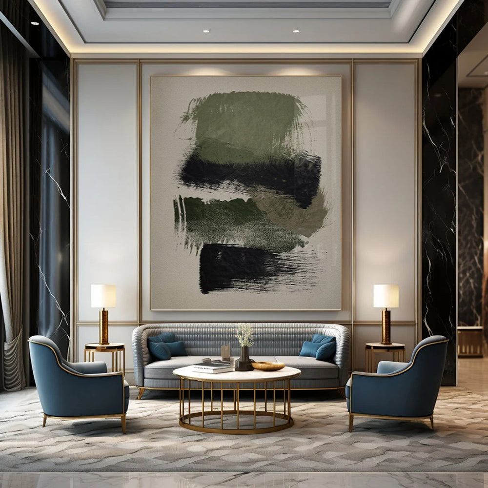 Olive and Black Abstract Strokes - Abstract Expressionist Painting On Canvas DKH1358
