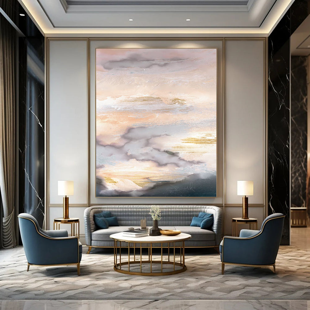 “Golden - Accented Sky” - Abstract Landscape Painting On Canvas DTP166