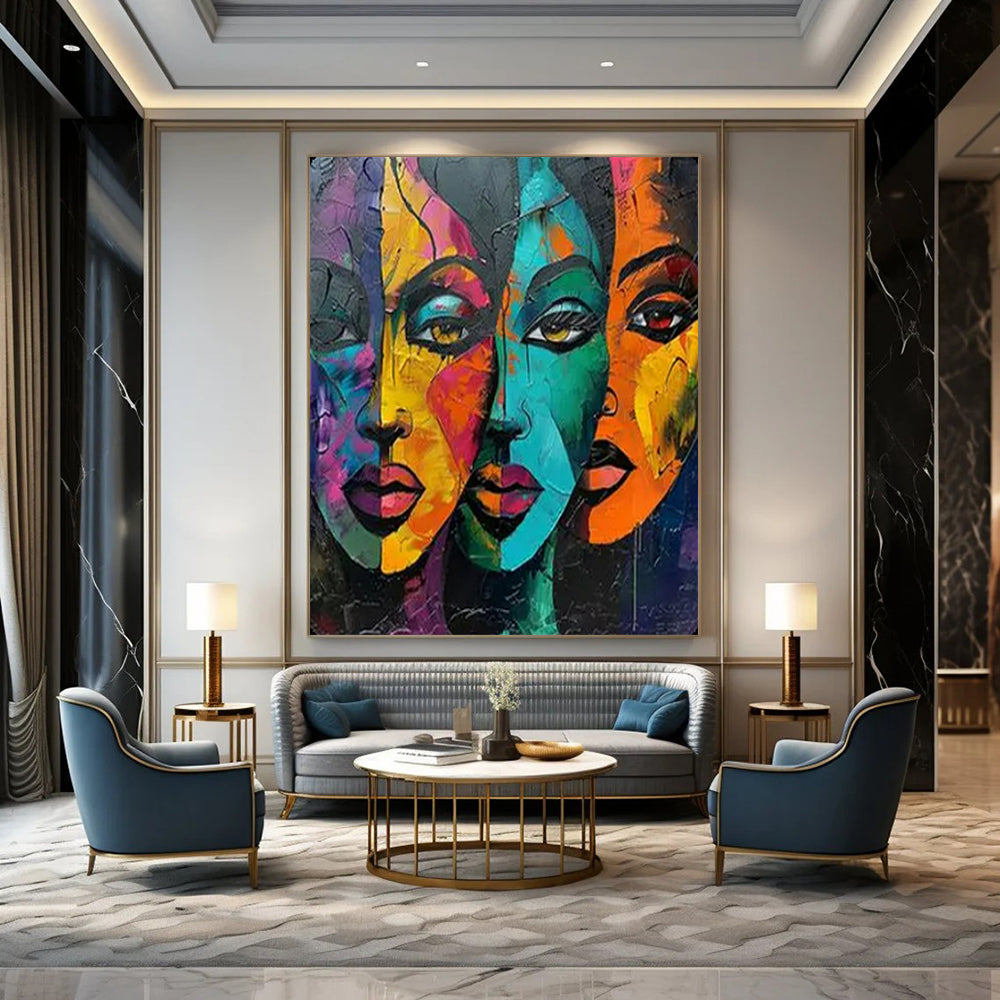 “Colorful Multi - Face Abstract Art” – Expressionistic Oil Painting On Canvas CT2161