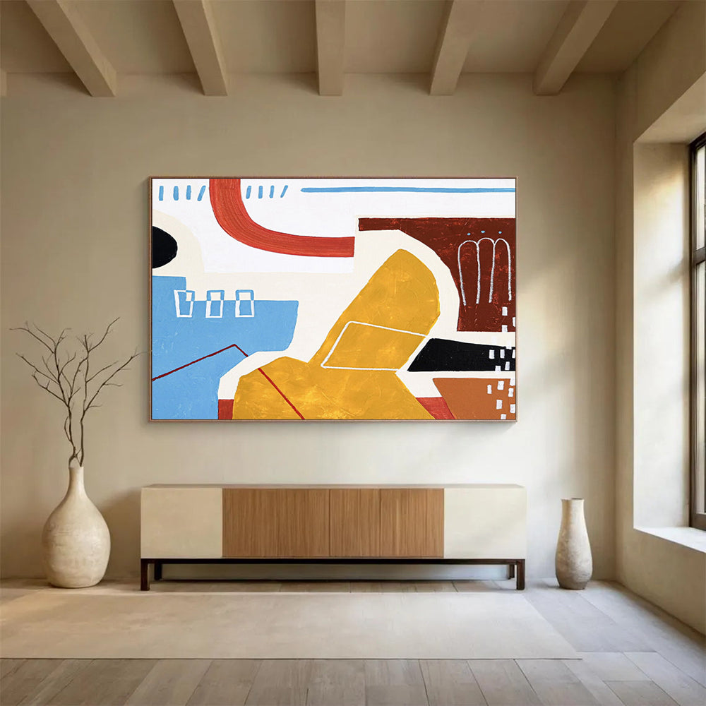 “Geometric Color Block Play” Abstract Acrylic Painting On Canvas DKH566