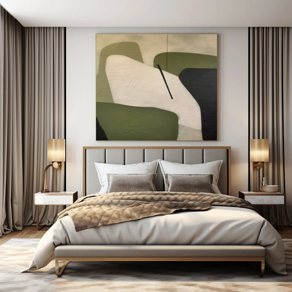 Green, White & Black Organic Shapes - "Nature’s Simplicity" - Abstract Geometric Painting CT1470