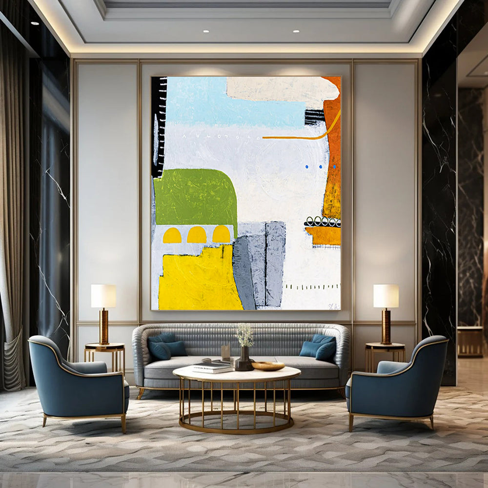 Bright Color Block Abstract - Yellows, Greens, and Playful Forms Painting On Canvas CT2376