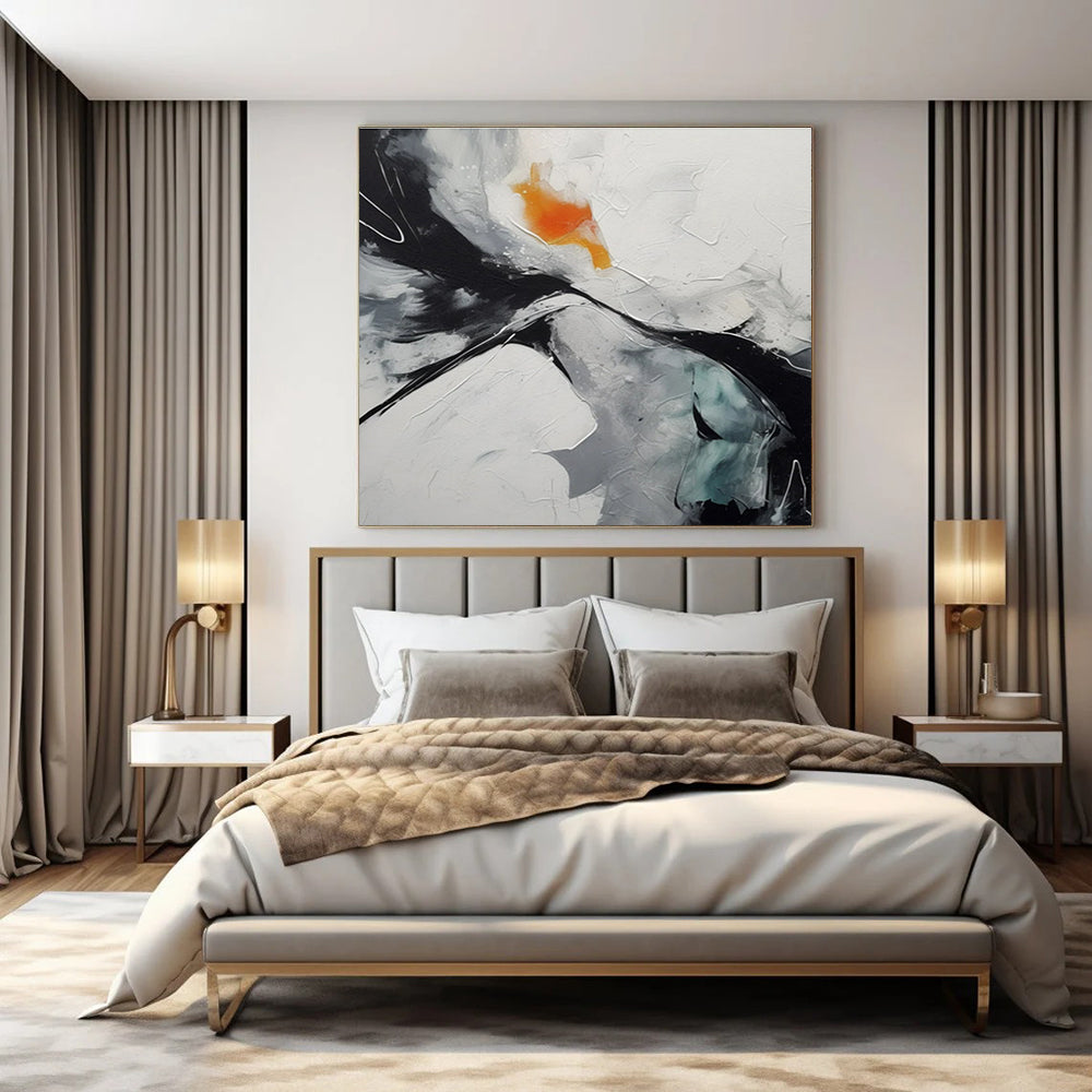Black, White, Grey with Orange Accent - "Dynamic Contrast" - Abstract Textured Painting CT1464