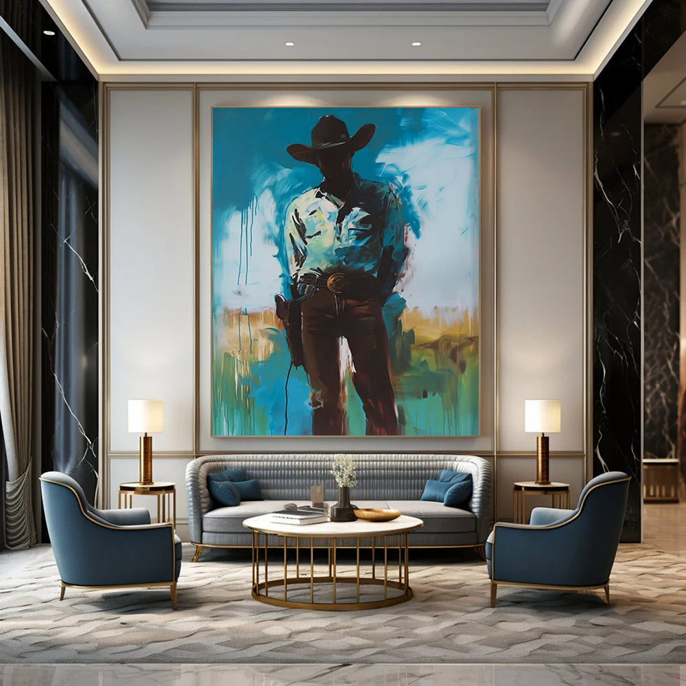 “Shadowed Cowboy in Blue” - Modern Western - Inspired Painting On Canvas DTP102