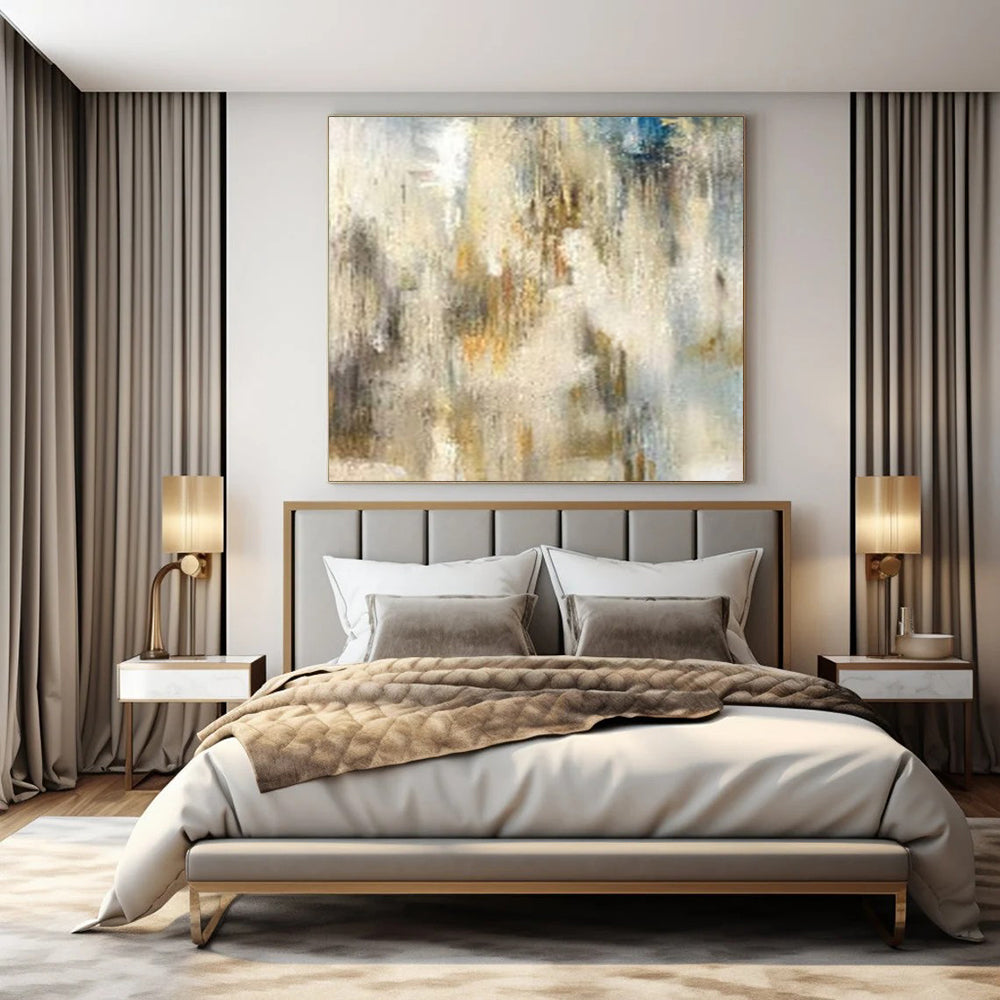 “Beige - Blue - Gold Textured Strokes” – Abstract Textured Stroke Art CT1003