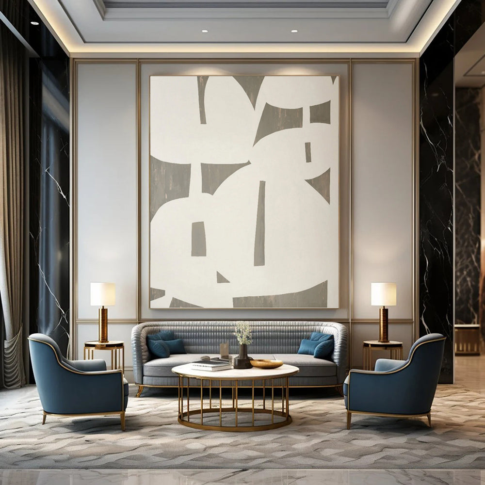 “Gray and White Geometric Abstraction” - Minimalist Abstract Painting On Canvas DKH1075