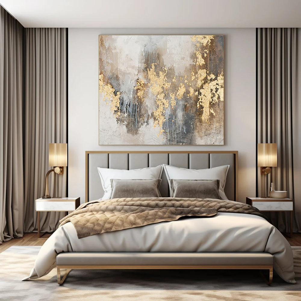 Grey, Brown & Gold Textured Accents - "Gilded Echoes" - Abstract Textured Painting CT1471