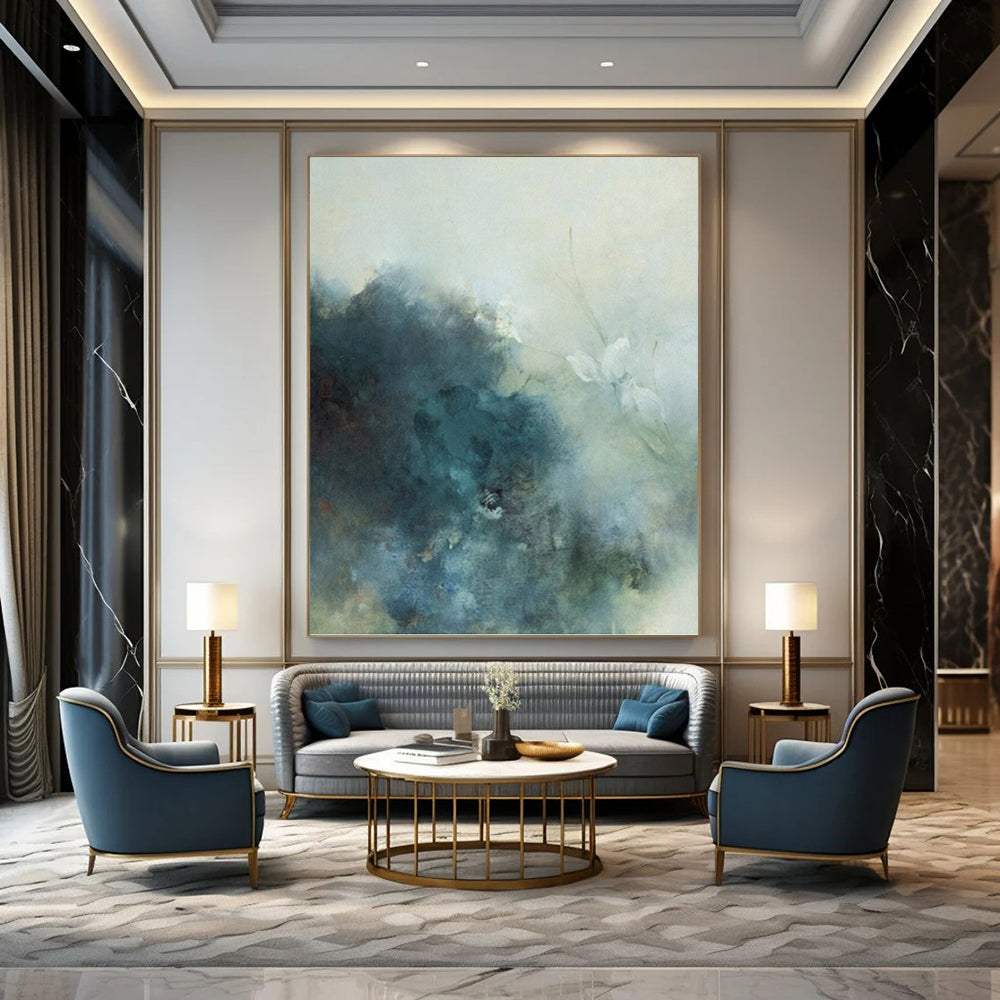 “Soft Blue - Gray Floral Mist” - Blue, Gray & White Abstract Flower Painting On Canvas DKH0948