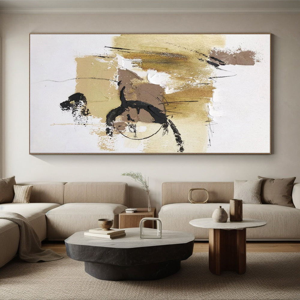 “Beige - Brown - Black Expressive Strokes” ,Abstract Acrylic Painting CT0797