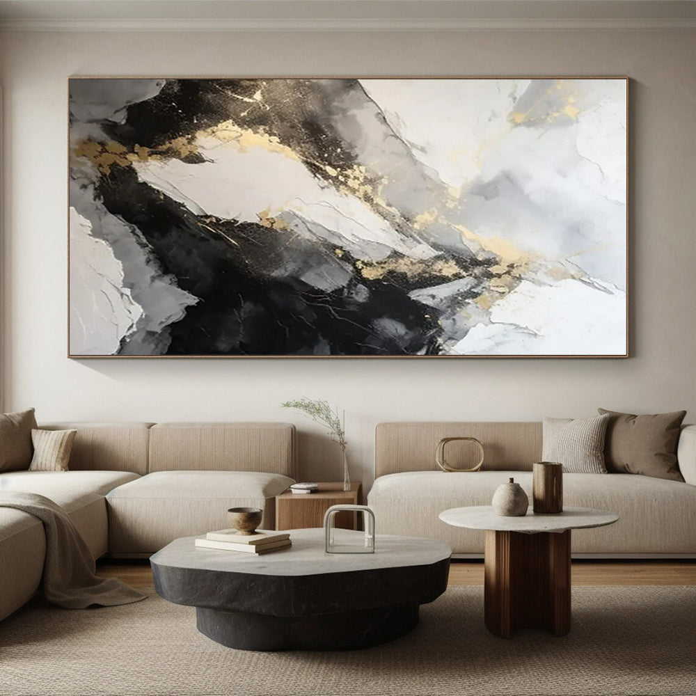 “Dramatic Gray - Black - Gold Peaks” ,Abstract Landscape - Inspired Art CT0871