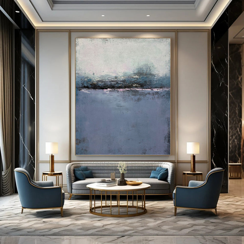 “Misty Purple & Gray Landscape” - Purple, Gray & Blue Abstract Landscape Painting On Canvas DKH1224