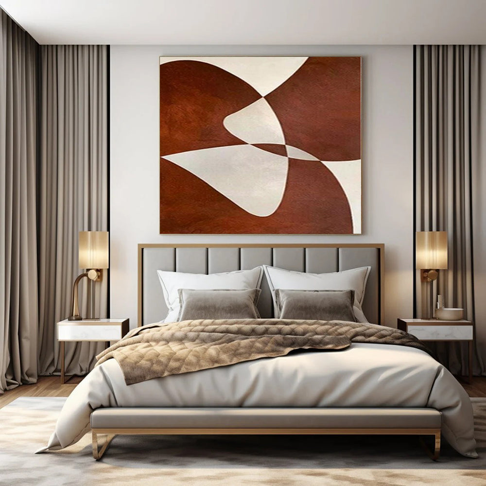 “Brown and White Intertwined Forms” – Geometric Abstract Painting CT1114