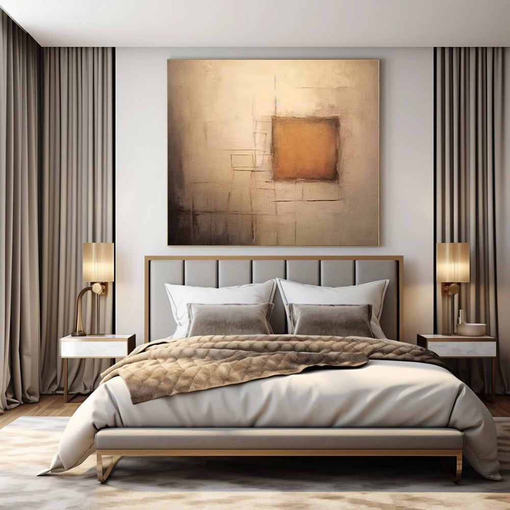 Beige, Brown & Grey Geometry - Abstract Geometric Oil On Canvas CT1300