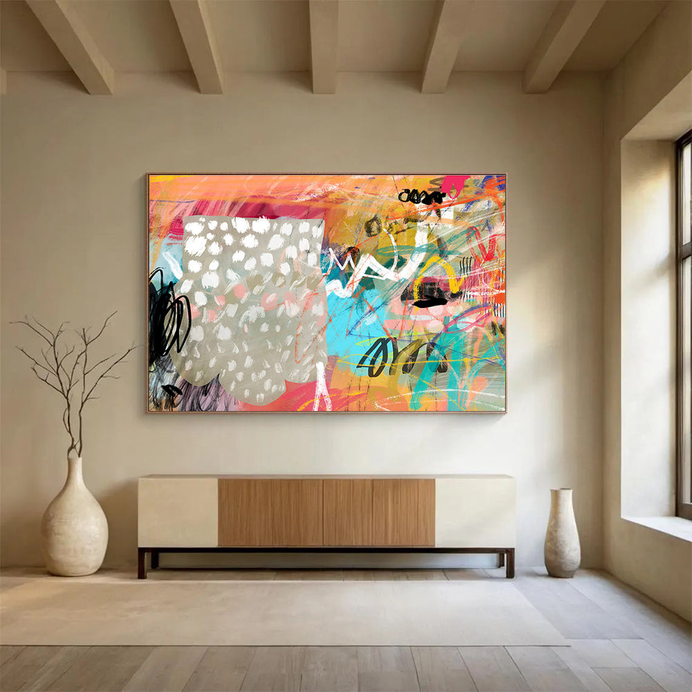 Colorful Doodle - Style Abstract “Playful Doodle Delight” Painting On Canvas DKH078