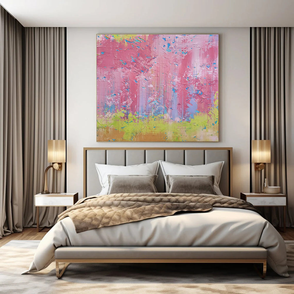 Pink - Green Color Splash - Abstract Color - field Acrylic Painting CT1402