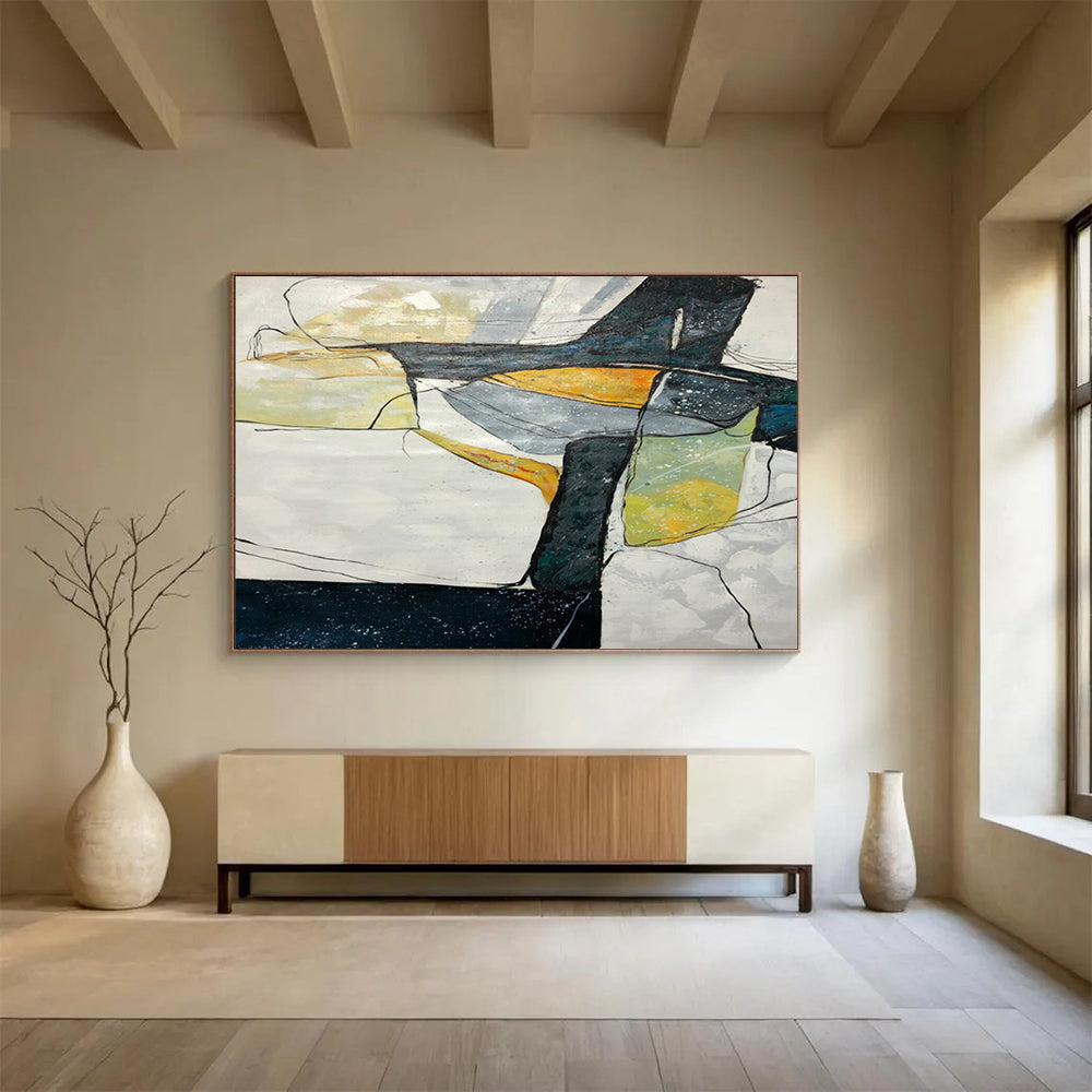 “Color - Blocked, Abstract Forms ‘Geometric Coastal Abstraction’” - Abstract Geometric Painting On Canvas DLZ038