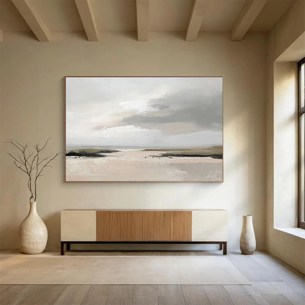 Gray Tones Coastal Scene Minimalist Painting On Canvas DKH243