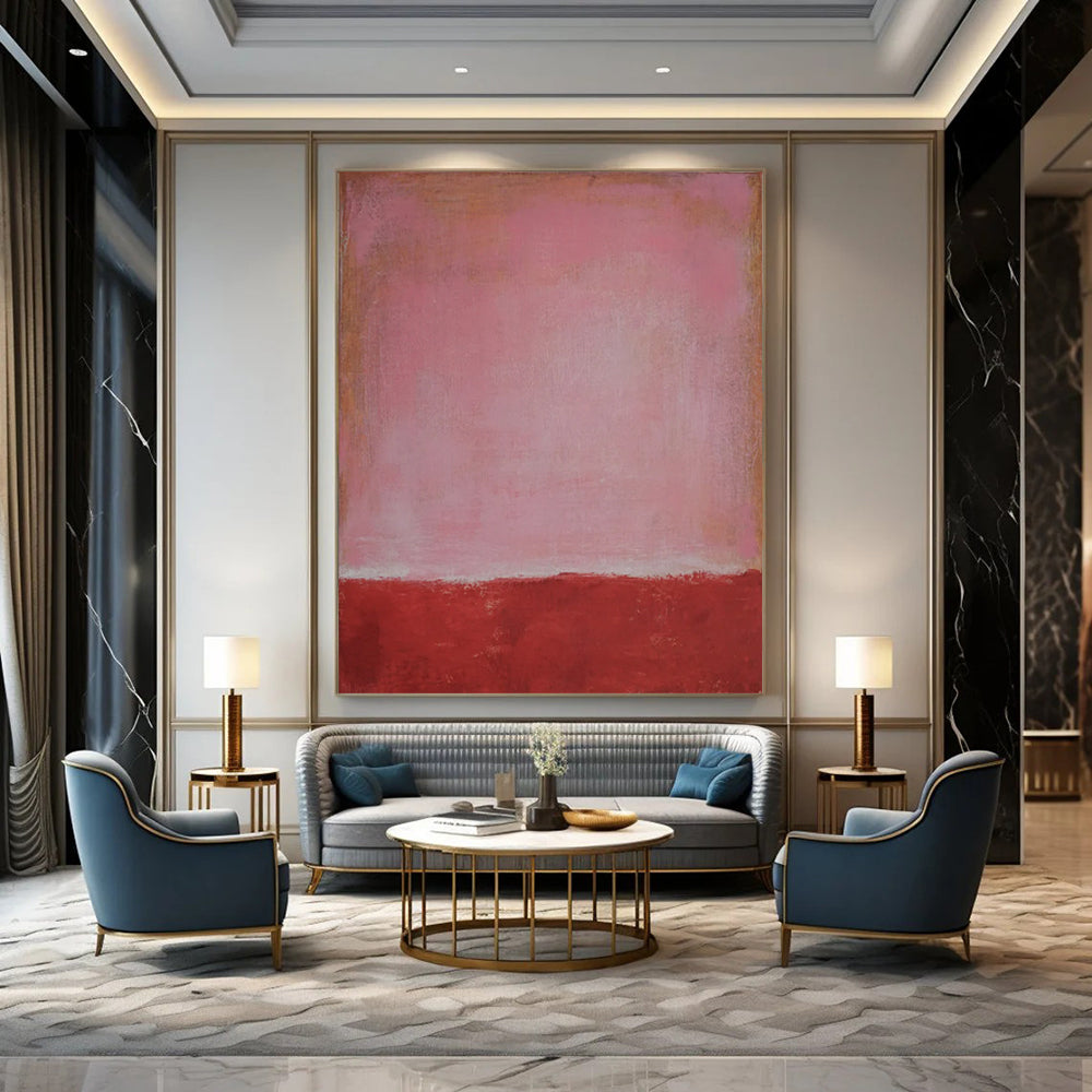 “Pink & Red Color Field” - Abstract Painting On Canvas CT2321