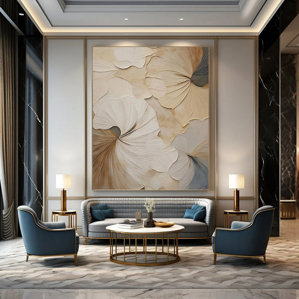 3D Floral Petals in Beige and Gray - Textured Floral Painting On Canvas DKH1383