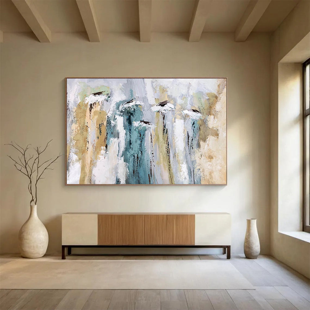 “Soft Blue - Beige Abstract Florals” Abstract Floral Painting On Canvas DLZ155
