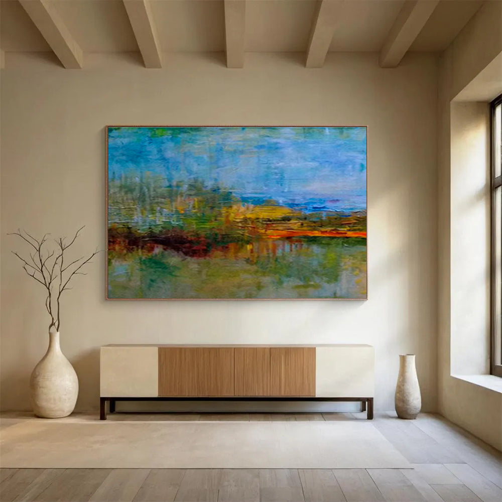 “Colorful Abstract Landscape” Abstract Post - Impressionist Painting On Canvas DKH390