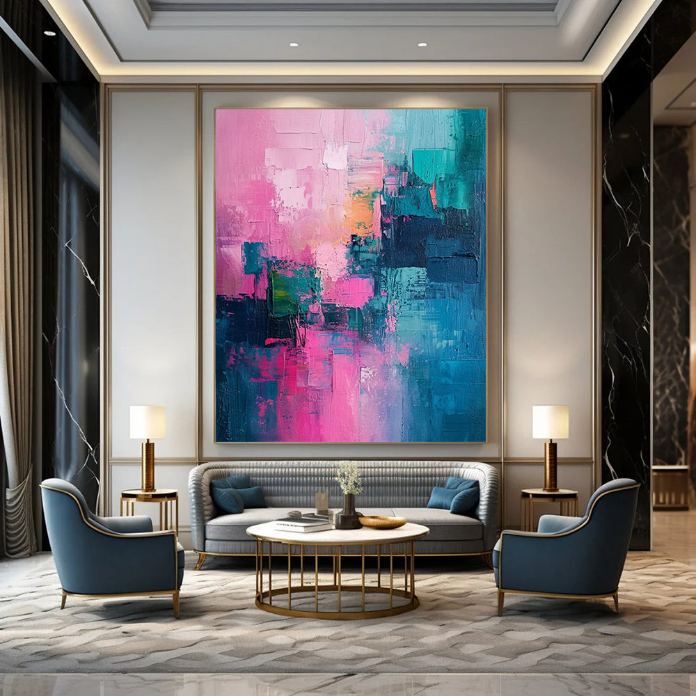 “Pink - Teal Abstract Blocks” - Abstract Expressionist Painting On Canvas DTP061