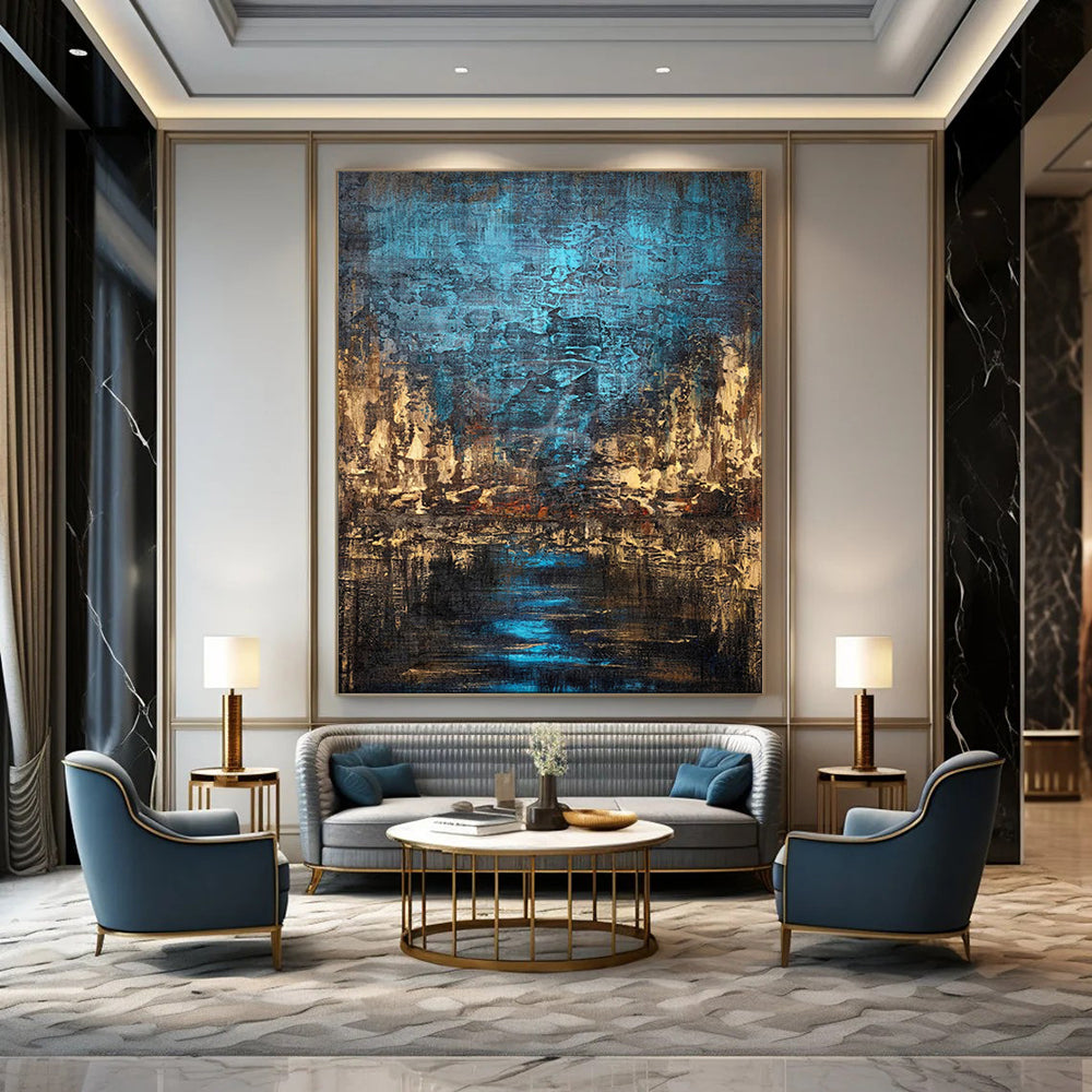 “Nocturnal City Blues” – Textured Abstract Cityscape Oil CT2074