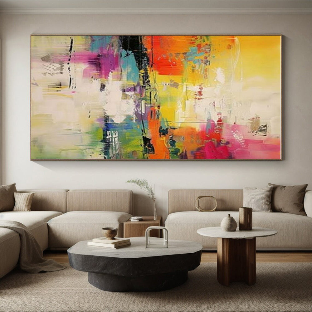 “Fiery Oranges, Pinks, and Cool Reflections” - “Sunset Rhapsody”,Abstract Acrylic Painting CT0699