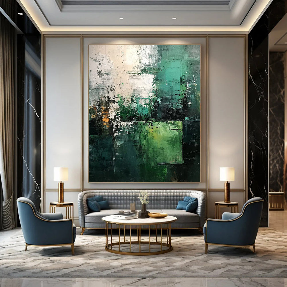 “Teal - Green Abstract Layers” - Impressionist Abstract Painting On Canvas DTP005