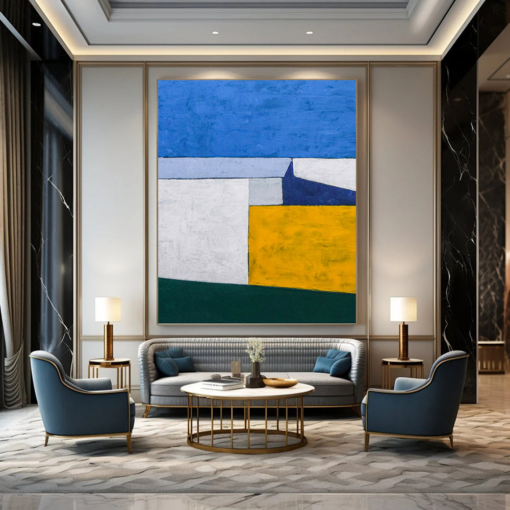 “Color - Blocked Geometric Abstract” - Minimalist Abstract Painting On Canvas DKH1095